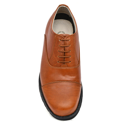 Safety Shoes : Industrial Safety Oxford Tan Rugged leather Shoes with Steel Toe & Memory foam footpad. Article : S110-Tan
