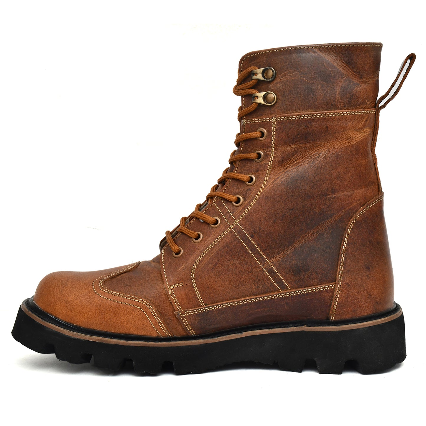 Elevator Boots : 3.5″ Inches Hidden Height Increasing Brown Rugged leather Boots.