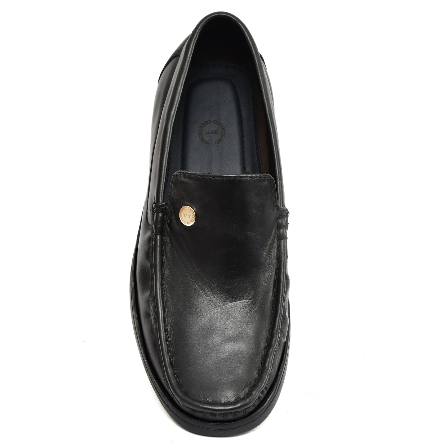 Moccasins : Black leather Moccasins with Memory foam footpad. Article :  MS102-Black