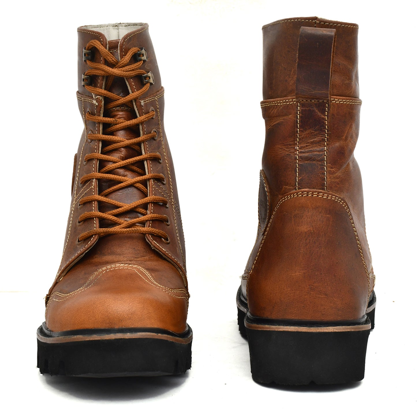 Elevator Boots : 3.5″ Inches Hidden Height Increasing Brown Rugged leather Boots.