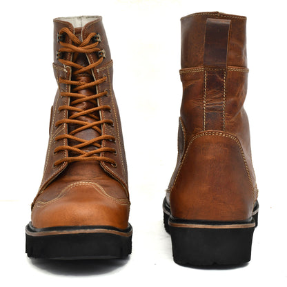 Elevator Boots : 3.5″ Inches Hidden Height Increasing Brown Rugged leather Boots.