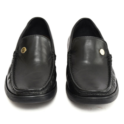 Moccasins : Black leather Moccasins with Memory foam footpad. Article :  MS102-Black