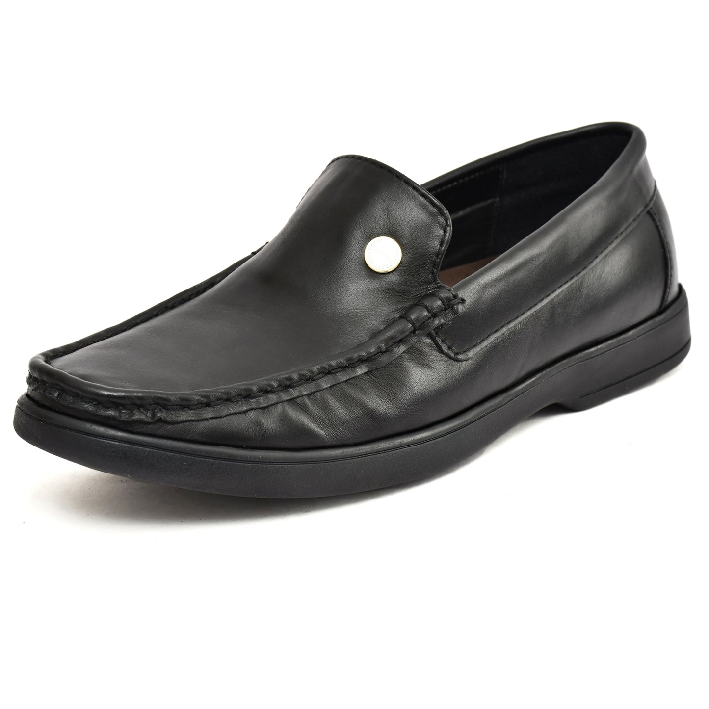 Moccasins : Black leather Moccasins with Memory foam footpad. Article :  MS102-Black