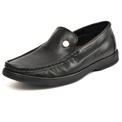 Moccasins : Black leather Moccasins with Memory foam footpad. Article :  MS102-Black