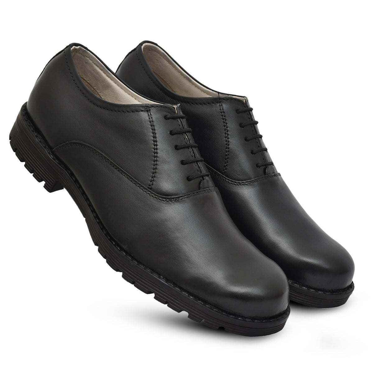Police Uniform Black Derby Shoes - Genuine Leather Shoes with Memory Foam Footpad