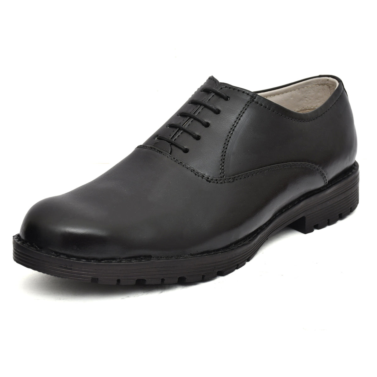 Police Uniform Black Derby Shoes - Genuine Leather Shoes with Memory Foam Footpad