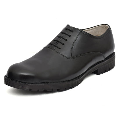 Police Uniform Black Derby Shoes - Genuine Leather Shoes with Memory Foam Footpad