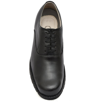 Police Uniform Black Derby Shoes - Genuine Leather Shoes with Memory Foam Footpad