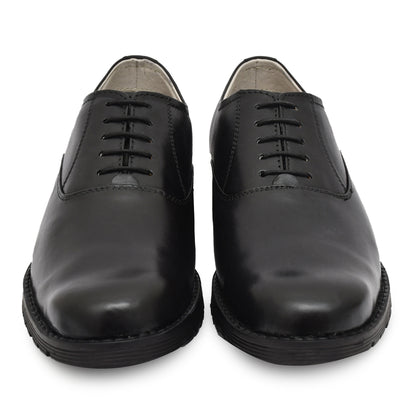 Police Uniform Black Derby Shoes - Genuine Leather Shoes with Memory Foam Footpad