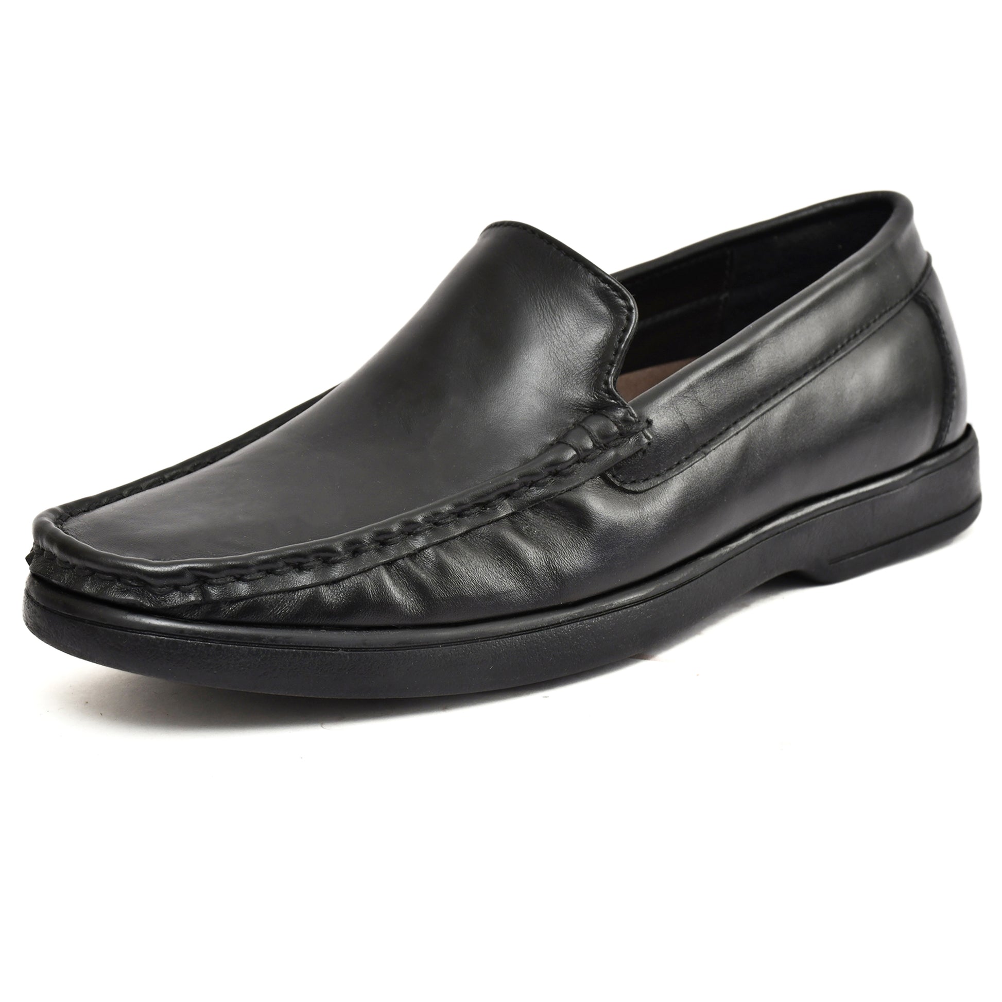 Moccasins : Black leather Moccasins with Memory foam footpad. Article :  MS101-Black