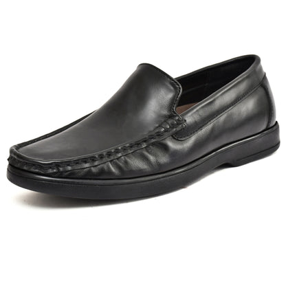 Moccasins : Black leather Moccasins with Memory foam footpad. Article :  MS101-Black