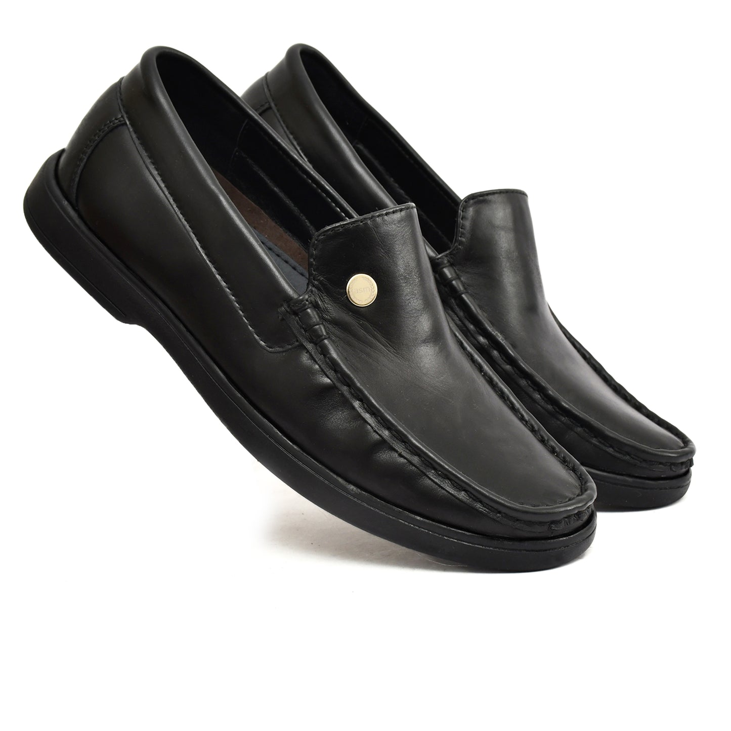 Moccasins : Black leather Moccasins with Memory foam footpad. Article :  MS102-Black