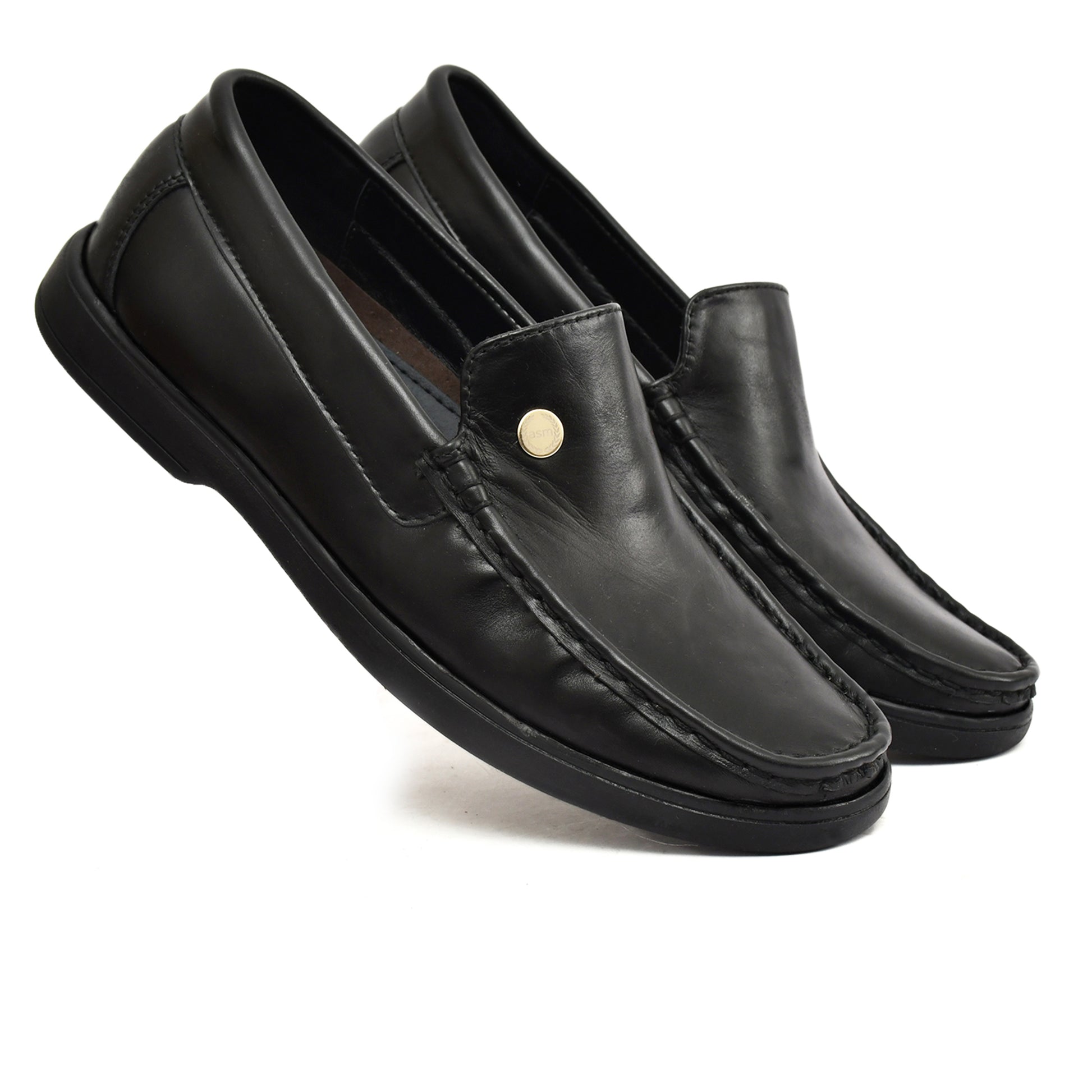 Moccasins : Black leather Moccasins with Memory foam footpad. Article :  MS102-Black