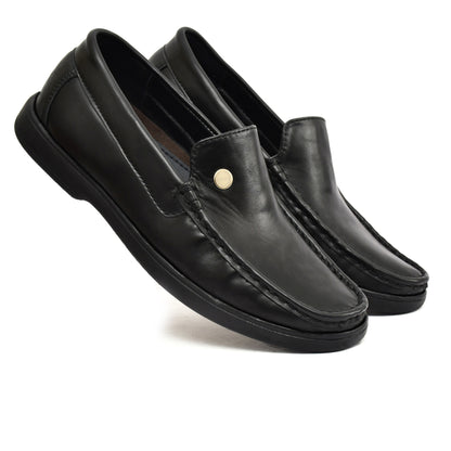 Moccasins : Black leather Moccasins with Memory foam footpad. Article :  MS102-Black