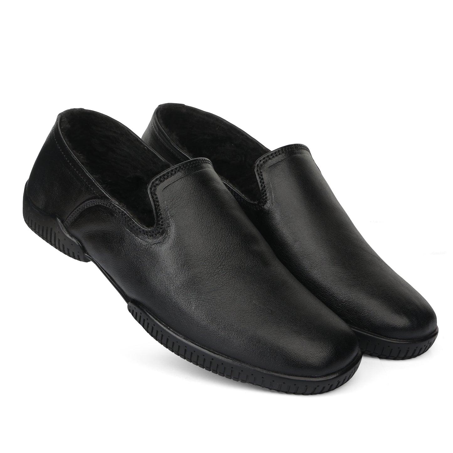 Moccasins : Black leather Moccasins with Memory foam footpad. Article :  Flexi01-Black