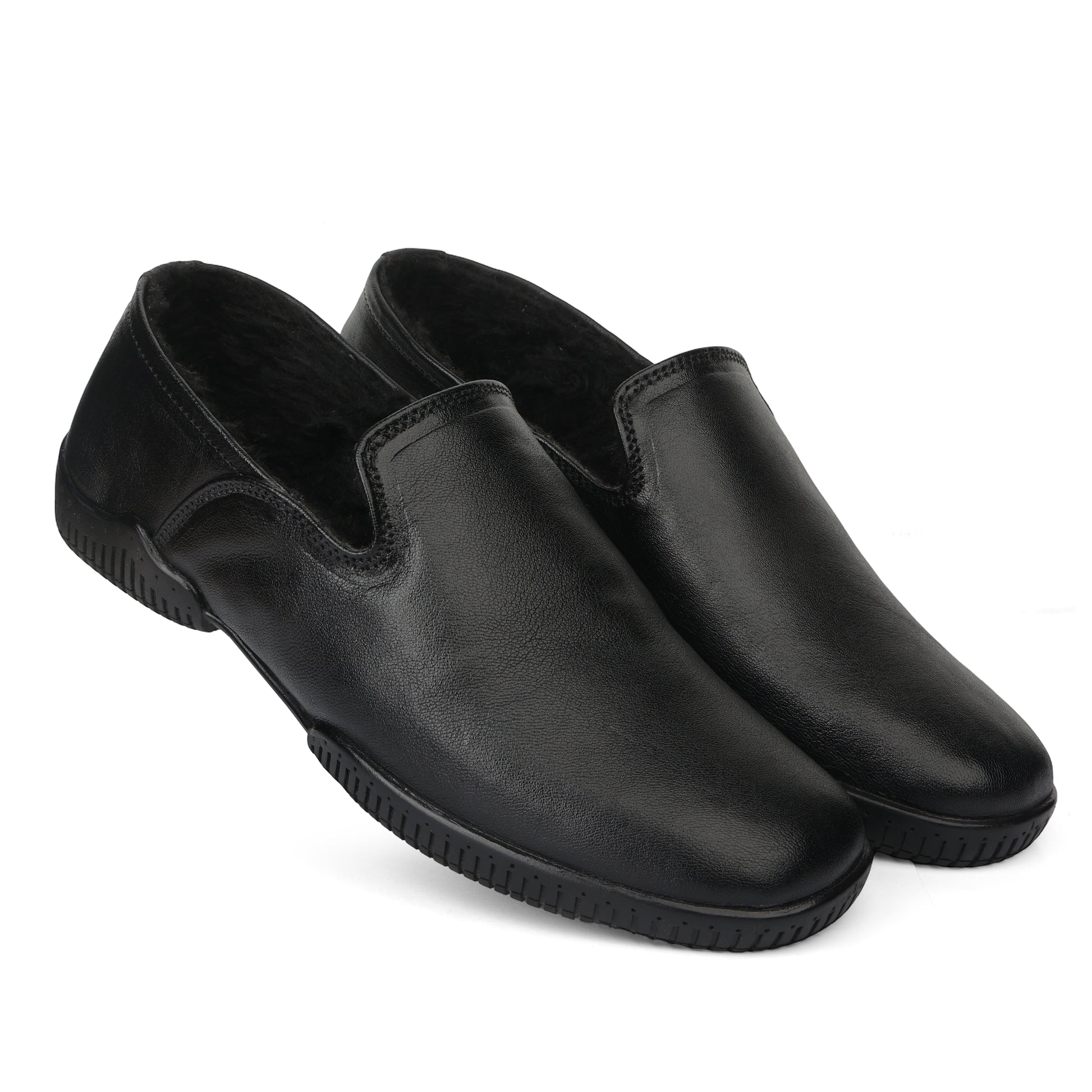 Moccasins : Black leather Moccasins with Memory foam footpad. Article :  Flexi01-Black