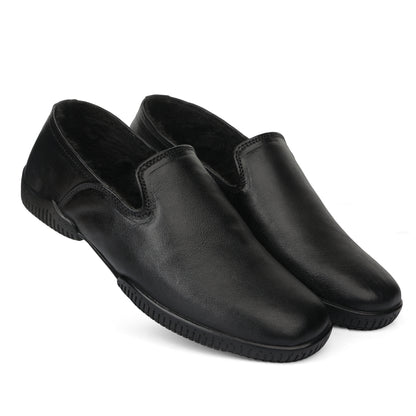 Moccasins : Black leather Moccasins with Memory foam footpad. Article :  Flexi01-Black