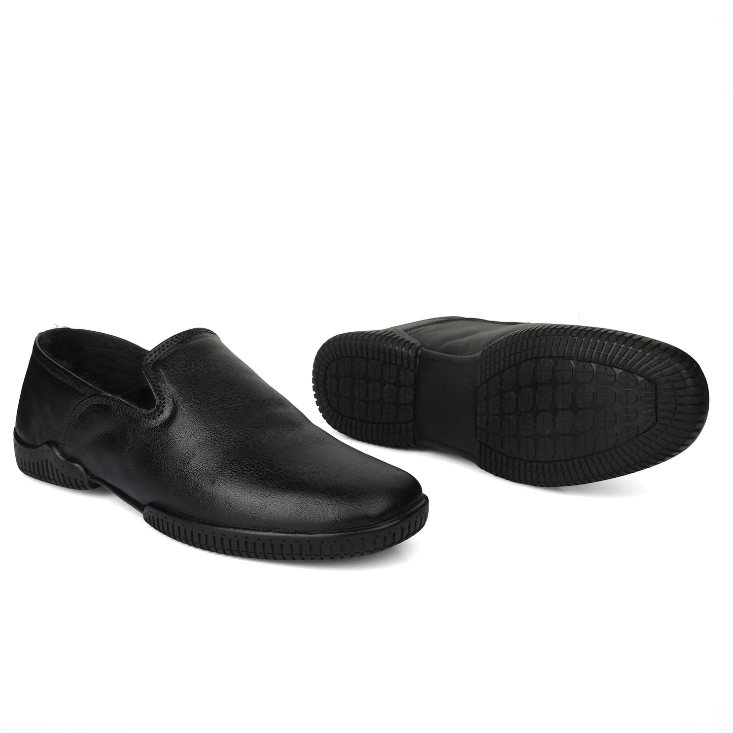 Moccasins : Black leather Moccasins with Memory foam footpad. Article :  Flexi01-Black