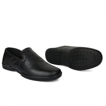 Moccasins : Black leather Moccasins with Memory foam footpad. Article :  Flexi01-Black