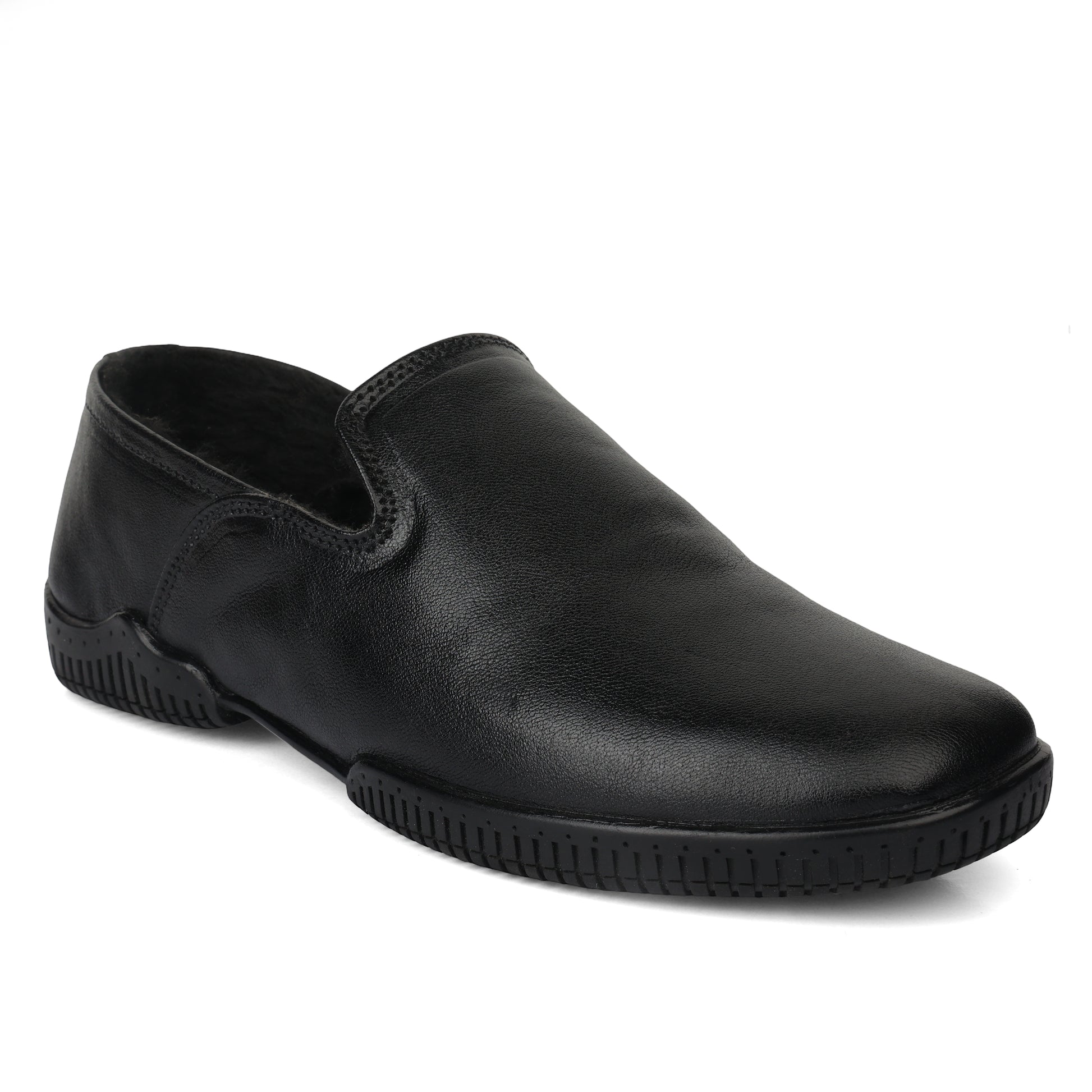 Moccasins : Black leather Moccasins with Memory foam footpad. Article :  Flexi01-Black