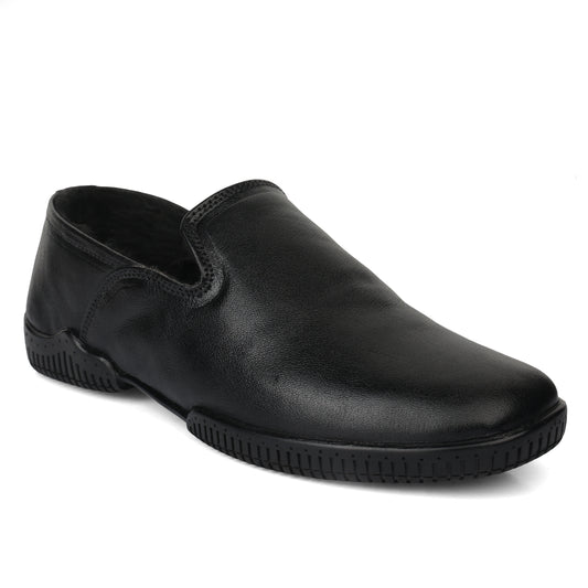 Moccasins : Black leather Moccasins with Memory foam footpad. Article :  Flexi01-Black