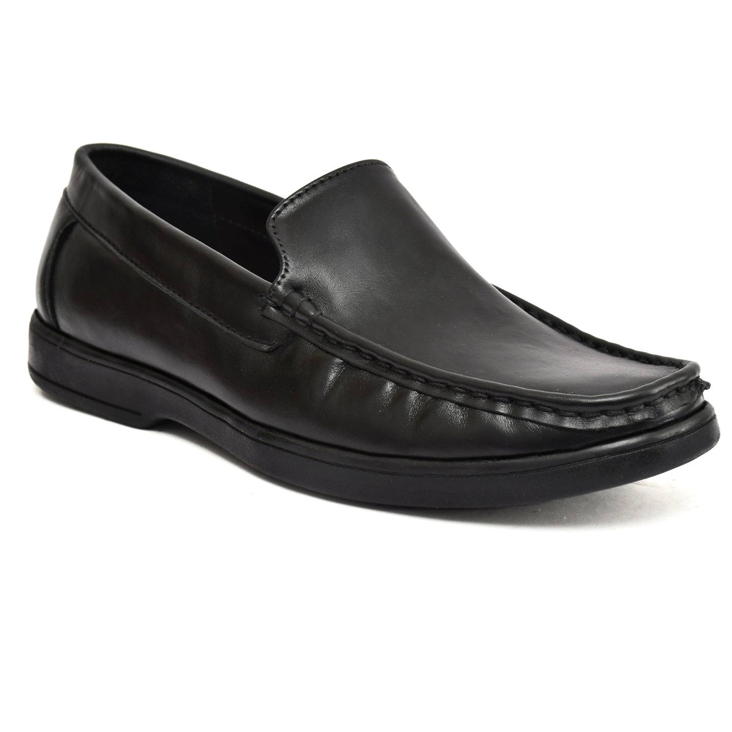 Moccasins : Black leather Moccasins with Memory foam footpad. Article :  MS101-Black