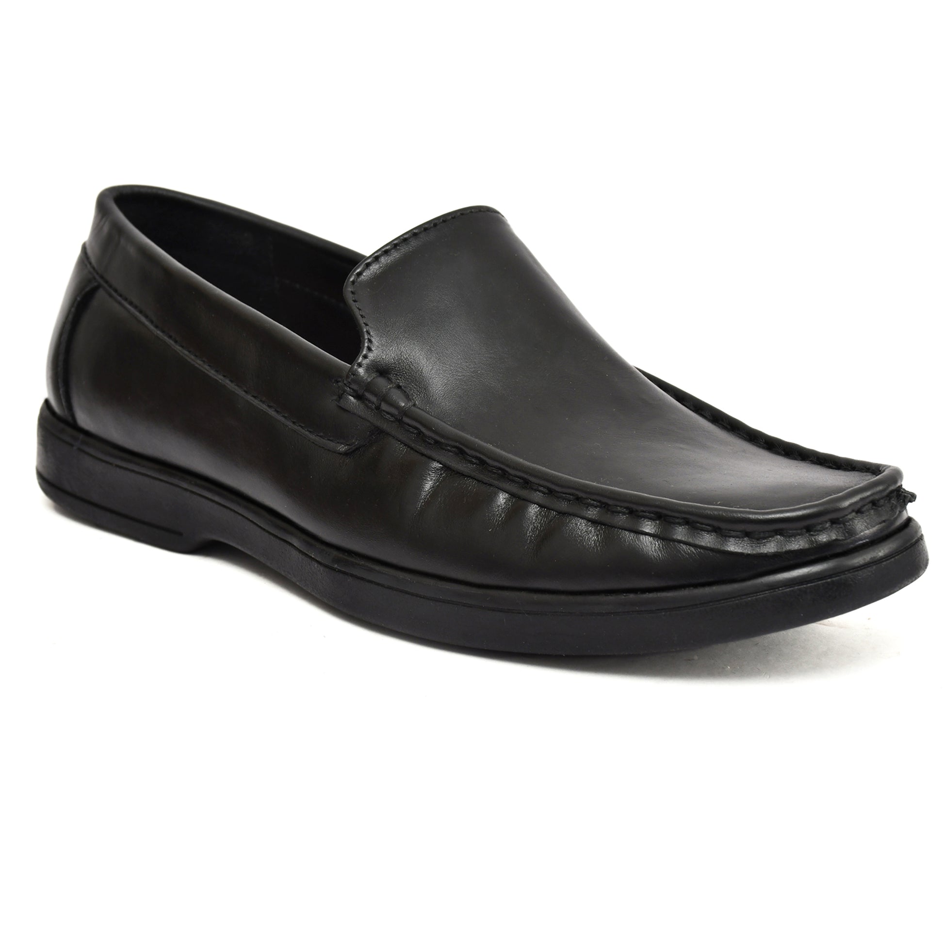Moccasins : Black leather Moccasins with Memory foam footpad. Article :  MS101-Black
