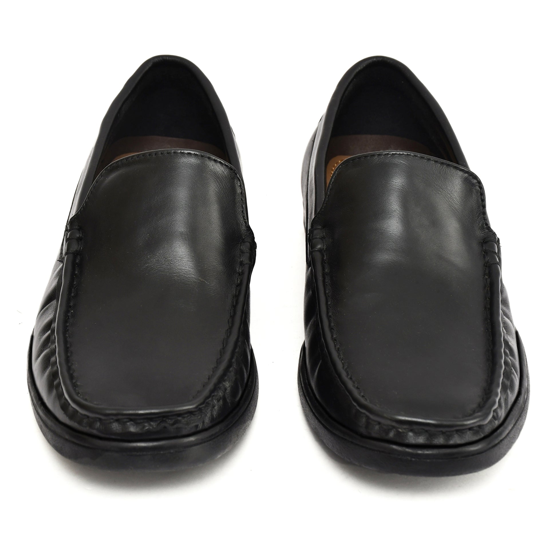 Moccasins : Black leather Moccasins with Memory foam footpad. Article :  MS101-Black