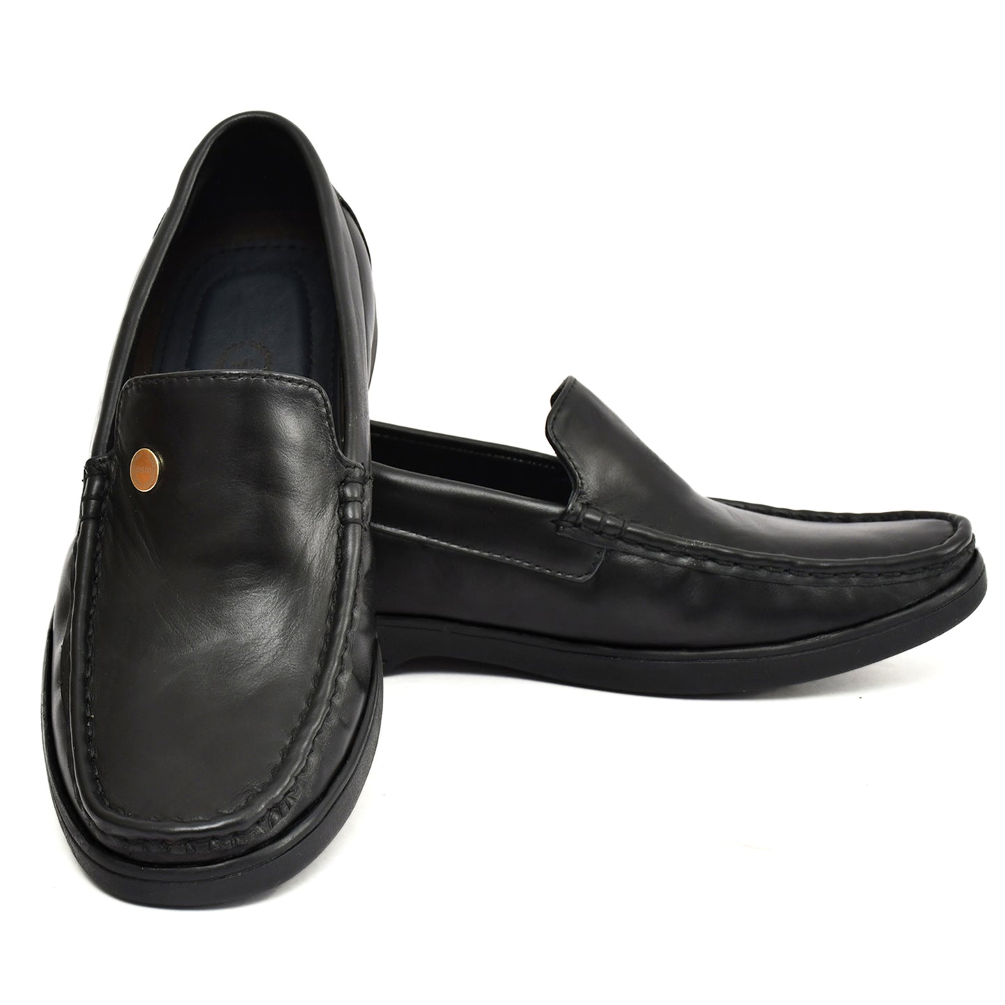 Moccasins : Black leather Moccasins with Memory foam footpad. Article :  MS102-Black