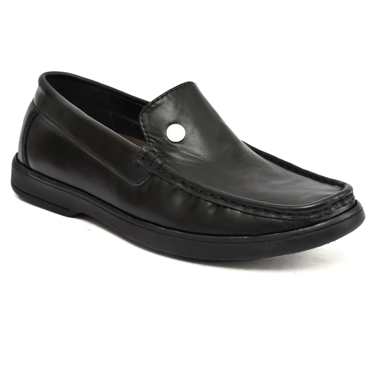 Moccasins : Black leather Moccasins with Memory foam footpad. Article :  MS102-Black