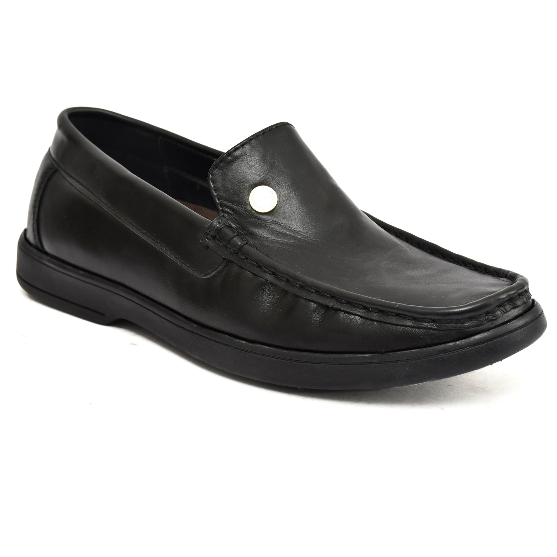 Moccasins : Black leather Moccasins with Memory foam footpad. Article :  MS102-Black