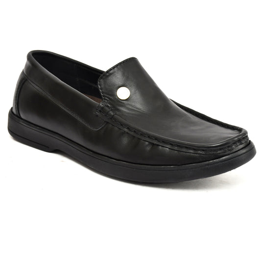 Moccasins : Black leather Moccasins with Memory foam footpad. Article :  MS102-Black