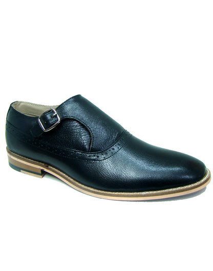 Monk Strap Shoes : Black leather Monk Strap Oxford Shoes for men with Memory foam footpad. Article : HU113-Black