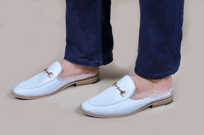Mules : White leather Mules with Memory foam footpad. Article : Mule03-White