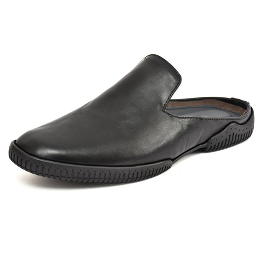 Mules : Black leather Mules with Memory foam footpad. Article :  Flexi02-Black