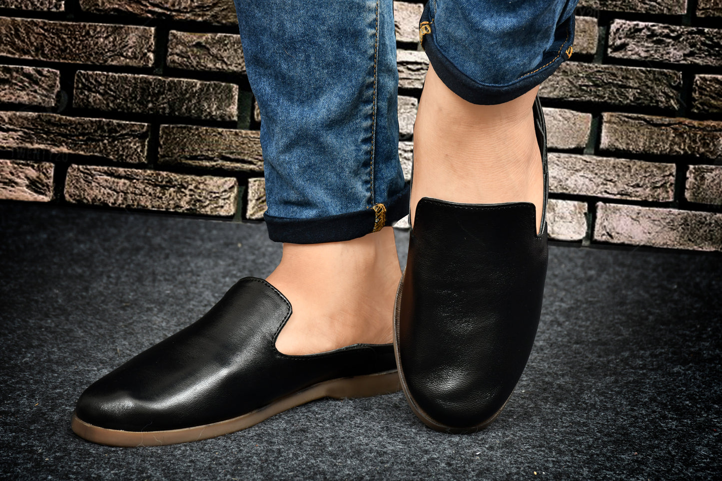 Mules : Black leather Mules with Memory foam footpad. Article : Mule01