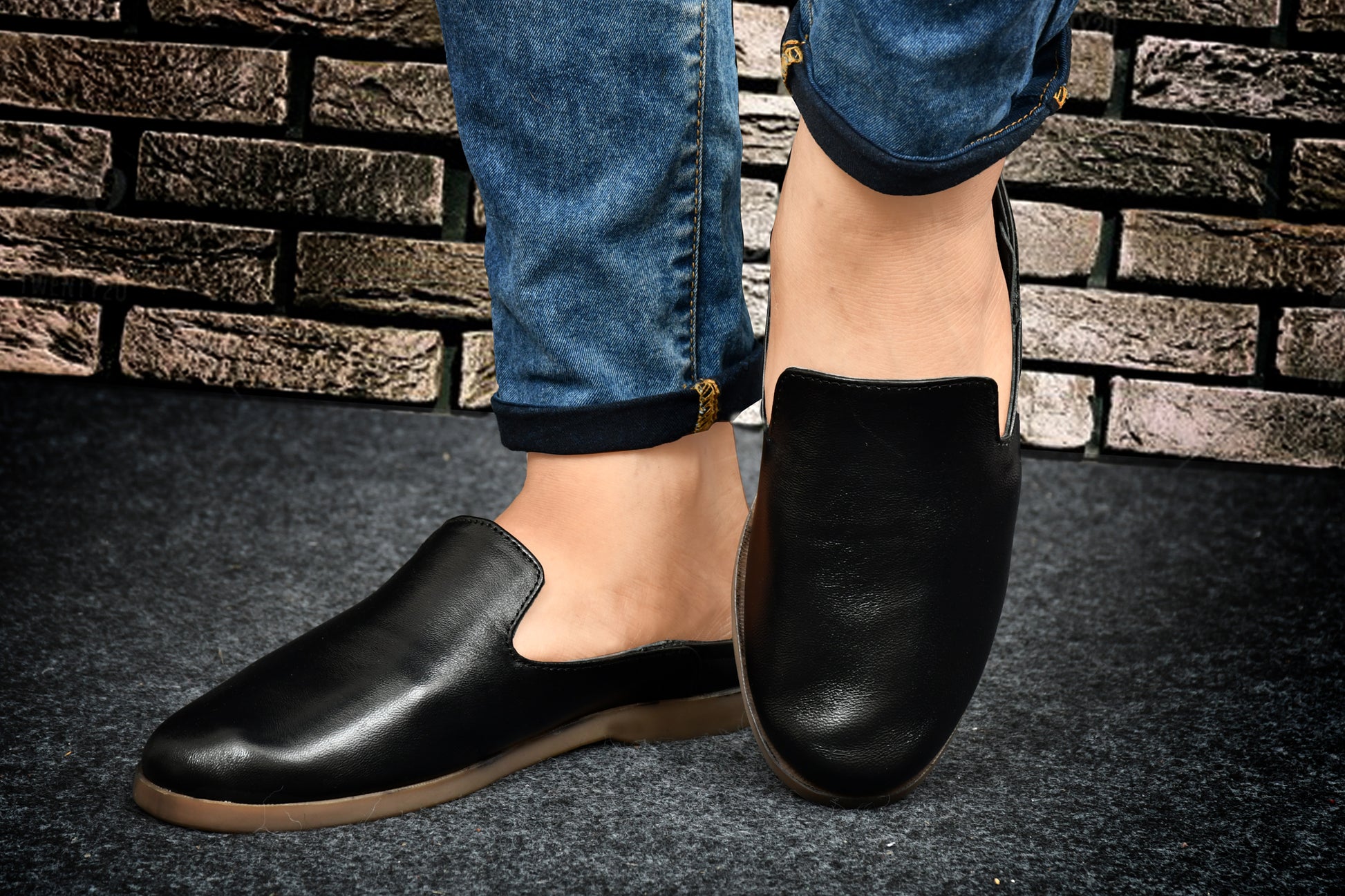 Mules : Black leather Mules with Memory foam footpad. Article : Mule01