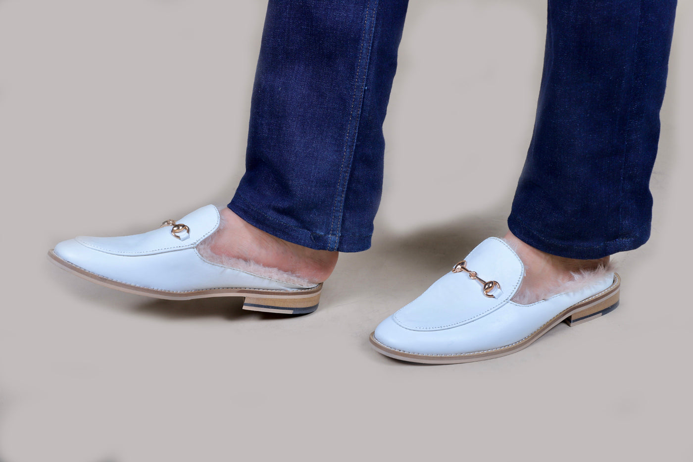 Mules : White leather Mules with Memory foam footpad. Article : Mule03-White