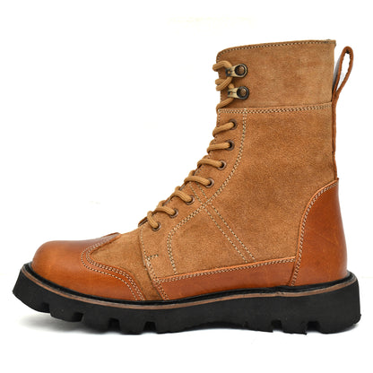Elevator Boots : 3.5″ Inches Hidden Height Increasing Tan Rugged leather Boots.