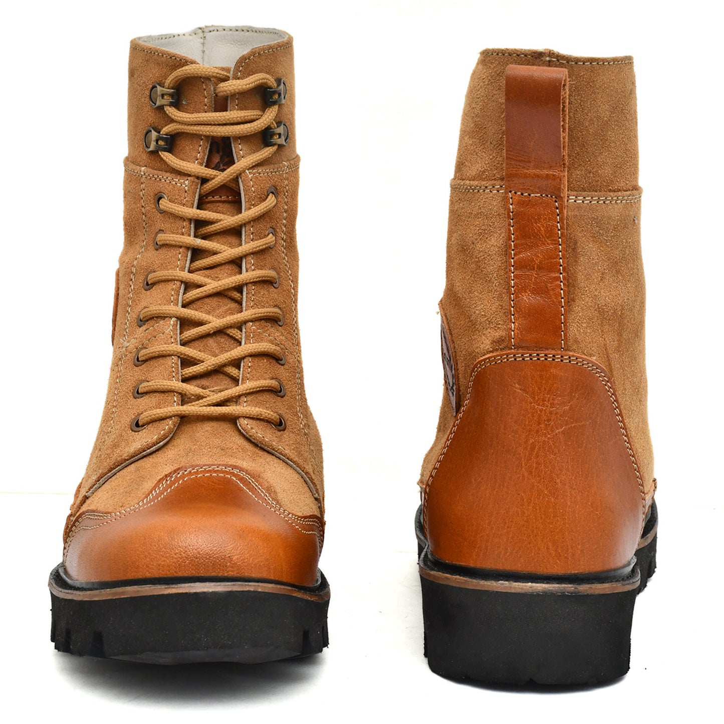 Elevator Boots : 3.5″ Inches Hidden Height Increasing Tan Rugged leather Boots.