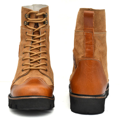 Elevator Boots : 3.5″ Inches Hidden Height Increasing Tan Rugged leather Boots.
