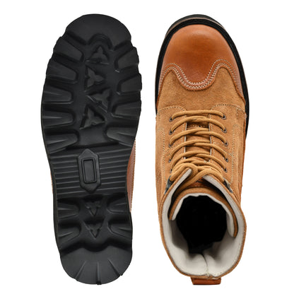 Elevator Boots : 3.5″ Inches Hidden Height Increasing Tan Rugged leather Boots.