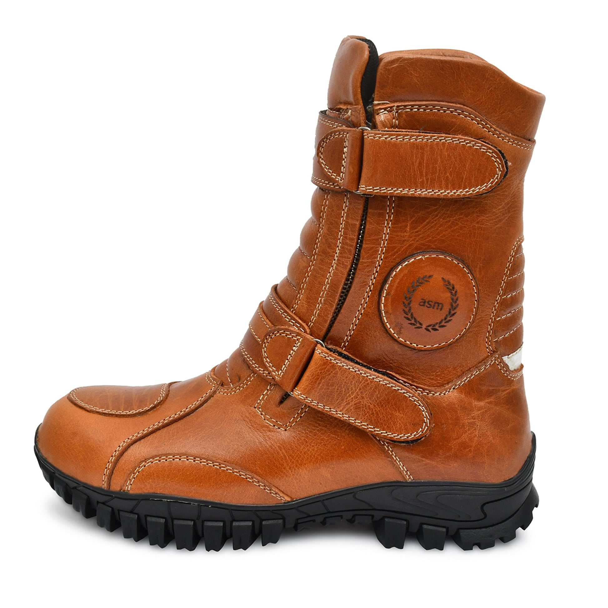 Biker Boots : Waterproof Tan Rugged leather Rider boots for bikers with Memory foam footpad.