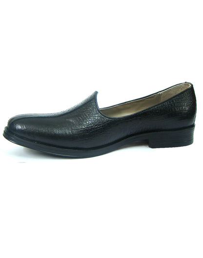 Nagras : Black Croco embossed leather handmade Nagras with Memory foam footpad. Article : N103A