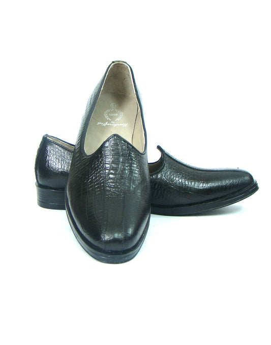 Nagras : Black Croco embossed leather handmade Nagras with Memory foam footpad. Article : N103A