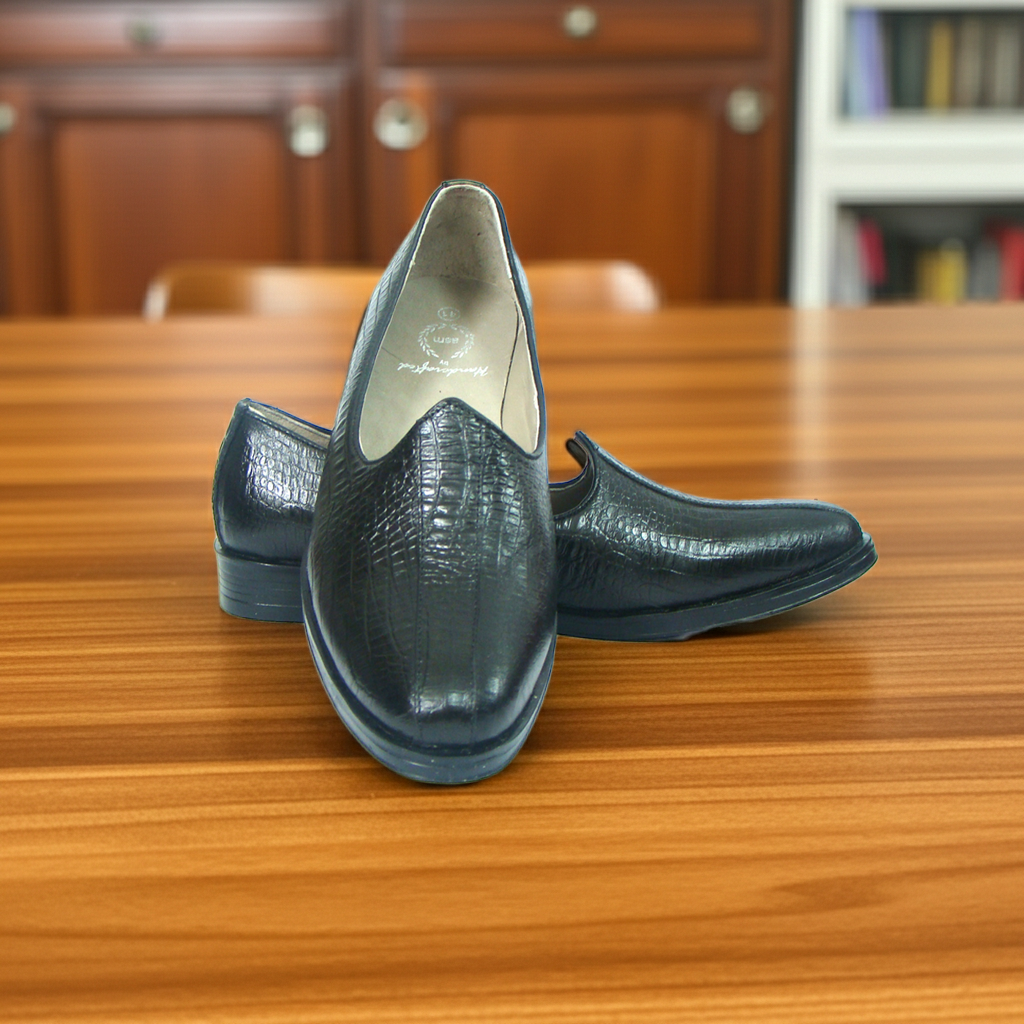 Nagras : Black Croco embossed leather handmade Nagras with Memory foam footpad. Article : N103A