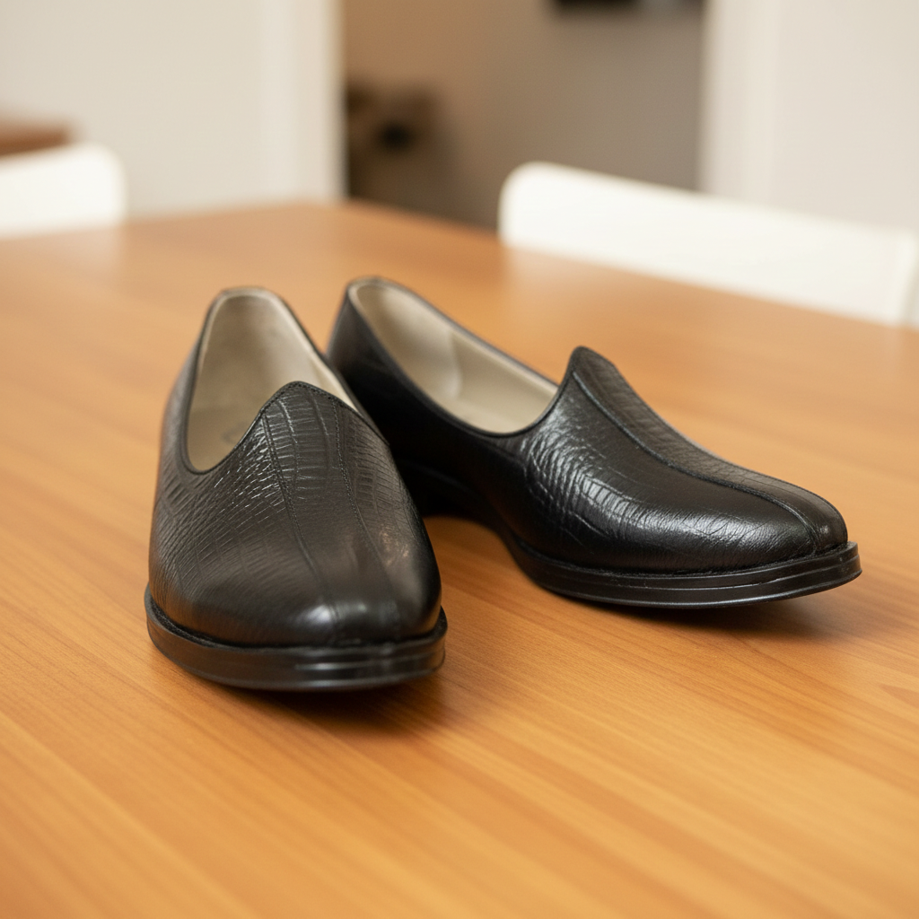 Nagras : Black Croco embossed leather handmade Nagras with Memory foam footpad. Article : N103A