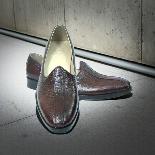 Nagras : Brown Croco embossed leather handmade Nagras with Memory foam footpad. Article : N103