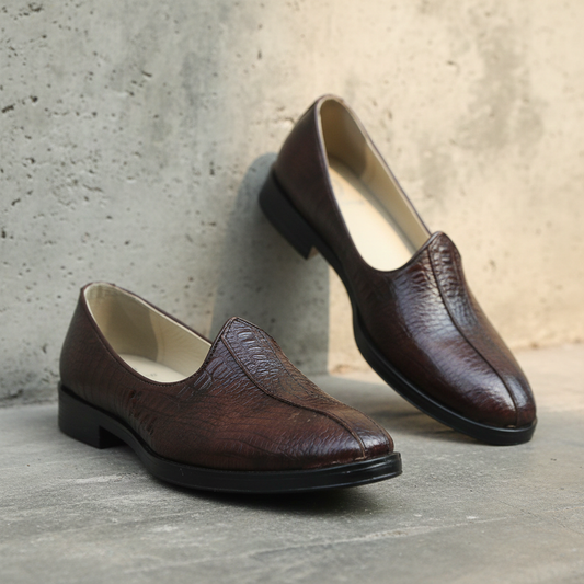 Nagras : Brown Croco embossed leather handmade Nagras with Memory foam footpad. Article : N103
