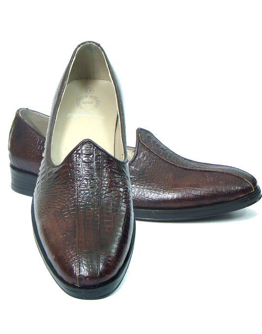 Nagras : Brown Croco embossed leather handmade Nagras with Memory foam footpad. Article : Nagras : Brown Croco embossed leather handmade Nagras with Memory foam footpad. Article : N103